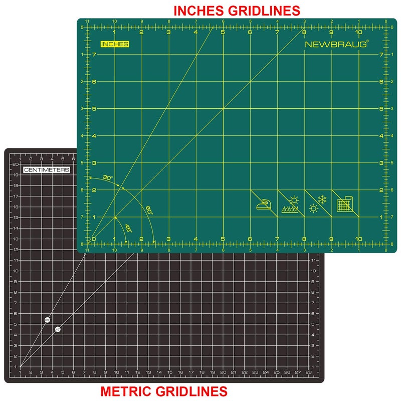 NEWBRAUG 9'' Ã— 12'' Professional Self Healing Cutting Double Sided 5-Ply Mat, Best Gridded Rotary Cutting Board for Quilting, Sewing, Craft, Fabric & Scrapbooking (Green/Black)â€¦ - Image 2